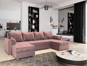 Masseno Narożnik NAKO z funkcją spania i pojemnikiem na pościel Narozniki U, Rozkładana sofa - Pudrowy róż, KRONOS 27