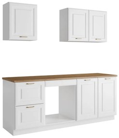 Zestaw mebli kuchennych - Z blatem 200 cm - Biały i naturalny - CELOMIA