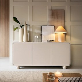 Komoda w kolorze kaszmirowym, z trzema szafkami i trzema szufladami – Nowoczesny design, nogi w kształcie kuli, 160 x 75 x 39 cm