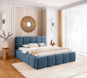 Niebieskie łóżko tapicerowane boucle 5 rozmiarów H8-D36