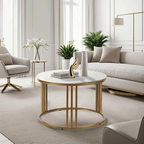 Stolik Kawowy KORIN 70 cm Biały Połysk/Złoty Glamour Nowoczesny