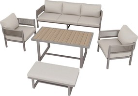 Zestaw mebli ogrodowych - 1 sofa 3-osobowa, 2 fotele, 1 ławka i 1 stół jadalny - Stal ocynkowana - Beżowa