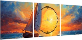 Obraz - Żaglówki (z zegarem) (90x30 cm)