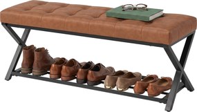 HOMCOM Ławka na buty, ławka do przedpokoju z ekoskórzaną poduszką, 112 x 37 x 47 cm, brązowa | Aosom PL