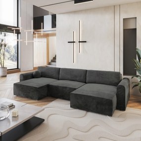 Masseno Narożnik FENTO z funkcją spania i pojemnikiem na pościel Narozniki U, Rozkładana sofa - Czarny, MONOLITH 95