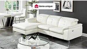 Kanapa narożna LISMORE z elektryczną funkcją relax z bawolej skóry – Kolor biały– Narożnik lewy