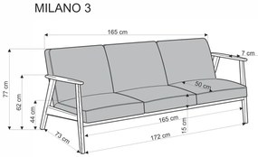 Sofa MILANO 3S oliwkowa/orzech trzyosobowa HALMAR