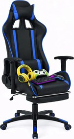 Czarno-niebieski gamingowy fotel z podnóżkiem Z1-Z74