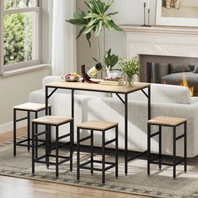 HOMCOM Zestaw stołowy barowy z 4 taboretami 5-elementowy zestaw stołowy stalowy dąb