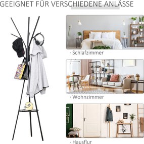 Homcom® Stojak Na Ubrania Do Garderoby Przedpokoju Metalowy Czarny