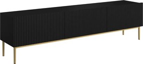 Szafka RTV Nicole 200 cm na metalowych nogach z szufladą - czarny mat / złote nóżki