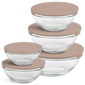 Altom Zestaw szklanych misek z pokrywką, beżowy, 5 szt.