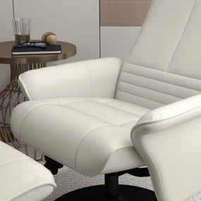 HOMCOM Fotel Relaksacyjny z Podnóżkiem, Obrotowy, Ergonomiczny, w Mikrofibrze, do 150 kg, Kremowobiały