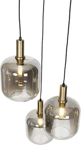 Designerska lampa wisząca czarna ze złotem i dymionym szkłem 3-światła - Zuzanna