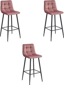 Hokery barowe Valora TEOTO, ciemnoróżowy aksamit z czarnymi stalowymi nogami x3