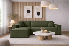 Narożnik BEST L z funkcją spania i pojemnikiem, tkanina Neve, Oliwkowy, Lewy