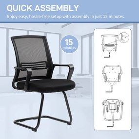 HOMCOM Ergonomiczny fotel, tkanina siatkowa, pianka, metalowe nogi, podstawa na płozach, czarny