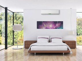 Obraz nocnego miasta z fajerwerkami (170x50 cm)