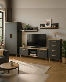 Zestaw mebli do salonu z szafą antracyt + dąb artisan P6-F51