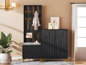 Zestaw wieszaków - z haczykami, ławką na buty i szafką - Czarny