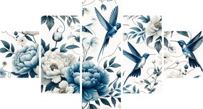 Obraz - Kolibry z kwiatami (125x70 cm)