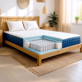 Materac francuski 140 x 190 cm ze sprężynami kieszeniowymi i pianką memory | Wysokość 30 cm | Hipoalergiczny | Medyczny