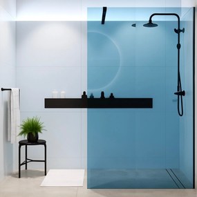 Ścianka prysznicowa WALK IN FIX niebieska prostokątna 8 mm Molis Classic Blue MASSI | rożne rozmiary : Kolor profili kabiny - czarny, Szerokość ścianki - 110 cm , Typ montażu - WALK in FIX (Do ściany)