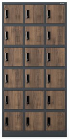 Skrytkowa szafa socjalna KAROL, 900 x 1850 x 400 mm, Eco Design: antracytowa/orzech