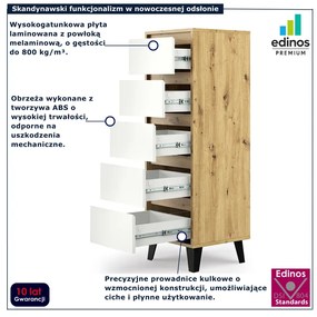 Wysoka komoda na nóżkach z 5 szufladami dąb artisan + biały M0-S86