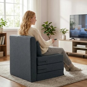 HOMCOM 2-w-1 fotel rozkładany, sofa-łóżko o strukturze lnu, tapicerowane łóżko dla gości, składany fotel, Ciemnoszary | Aosom PL