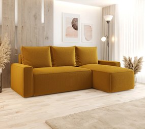 Żółty sztruksowy narożnik L z pojemnikiem R5-W95