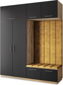 Masseno Garderoba REMA 200/240/60 cm Nowoczesna Szafa do Przedpokoju Dąb wotan, MONOLITH 48 (Żółty)