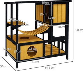 PawHut Dom dla Kotów Kocia Jama, odporny na warunki atmosferyczne, 1 rampa, 1 platforma, 84,5 x 60 x 88 cm, Zielony + Naturalny