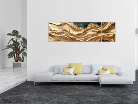 Obraz - Zielona abstrakcja ze złotem II. (170x50 cm)