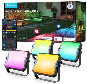 Govee - Zestaw 4x ściemnialnych reflektorów LED RGBICWW, 24 W/230 V, IP66, Matter, Wi‑Fi