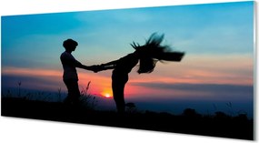 Panel szklany do Kuchni Sylwetki Ludzi o Zachodzie Słońca