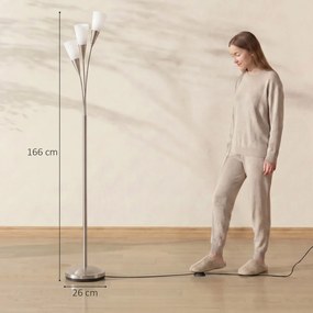 HOMCOM Lampa stojąca do salonu 40 W z włącznikiem nożnym, 3 x oprawka E14 do sypialni, biura, bez żarówek, srebrna | Aosom PL