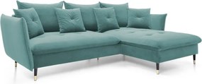 Narożnik GLAM Prawostronny z funkcją spania, zestaw z poduszkami wolnostojący tkanina RIVIERA 76 Miętowy DOMO HOME