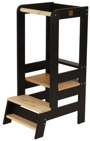 Czarno-naturalny pomocnik kuchenny dla dzieci z litego drewna sosnowego Montessori – Meowbaby