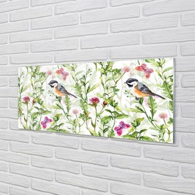 Panel szklany do Kuchni Artystyczna Wizja Ptaka w Trawie