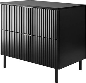 Szafka pod umywalkę, czarna, 80 x 77 x 46 cm, uchwyt srebrny, nogi czarne + blat