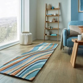 Niebieski wełniany chodnik tkany ręcznie 60x230 cm Abstract Flow – Flair Rugs