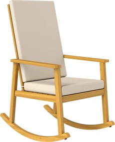 Outsunny Fotel bujany z drewna akacjowego z wysokim oparciem i poduszkami do 160 kg, 60 x 89 x 107 cm, beżowy | Aosom PL