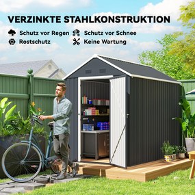 Outsunny Szopa Ogrodowa, Dom Narzędziowy z Metalu, Podwójne Drzwi, Okno, 259x172x222 cm, Szary/Biały