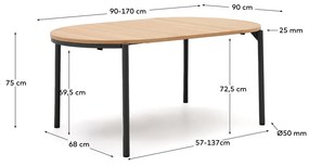 Okrągły rozkładany stół z blatem w dekorze dębu ø 90 cm Montuiri – Kave Home