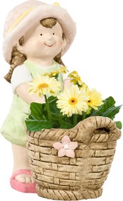 Outsunny Figurka ogrodowa "Dziewczynka z koszem na kwiaty", ozdoba ogrodowa, odporna na warunki atmosferyczne, 20 cm x 30 cm x 40 cm