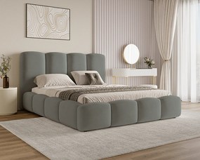 BESILIO Łóżko chmurka z pojemnikiem i stelażem 180x200 Puffy - welurowe łóżko tapicerowane - Szary