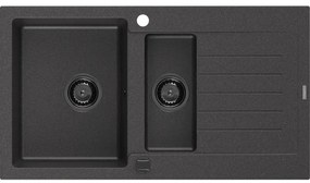 Mexen Matias zlewozmywak granitowy 1,5-komorowy z ociekaczem 900 x 505 mm, czarny nakrapiany, syfon czarny - 6502901505-76-B