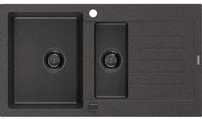 Mexen Matias zlewozmywak granitowy 1,5-komorowy z ociekaczem 900 x 505 mm, czarny nakrapiany, syfon czarny - 6502901505-76-B