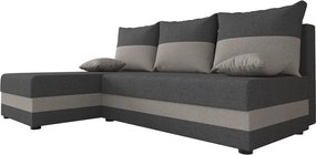 Rozkładana narożna sofa VALERIO SLIM 200x140 cm, ciemnoszara/jasnoszara, uniwersalna + 2 pod